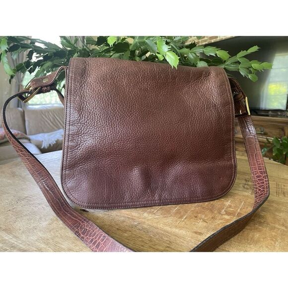 Oroton brown leather crossbody bag pebbled and croc embossed vintage Australia - Picture 1 of 15